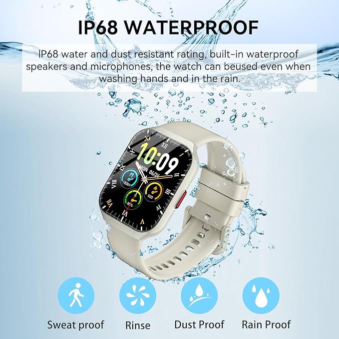 Smart Watch, 1.96" HD Smartwatches for Men Women, (Answer/Make Calls), IP68 Waterproof Fitness Watch, Heart Rate/Sleep/SpO2 Monitor, Fitness Tracker with 113+ Sport Modes, for iOS/Android (White)