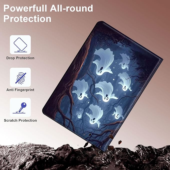 Case for Samsung Galaxy Tab S10 FE/ S9 FE 5G 10.9 Inch/Tab S9 11 Inch, Slim PU Leather Stand Cover with Auto Wake/Sleep, Multi-Angle Viewing & Shockproof, Ghosts Flying