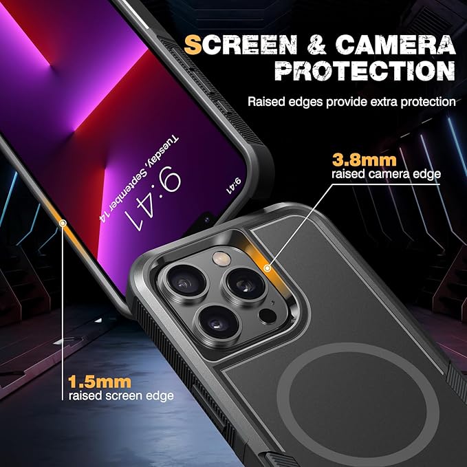 Diaclara Magnetic for iPhone 13 Pro Max Case, [with Privacy Screen Protector] [Anti Spy] [Military Grade Drop Protection] Heavy Duty Full-Body Shockproof Phone Case, Black