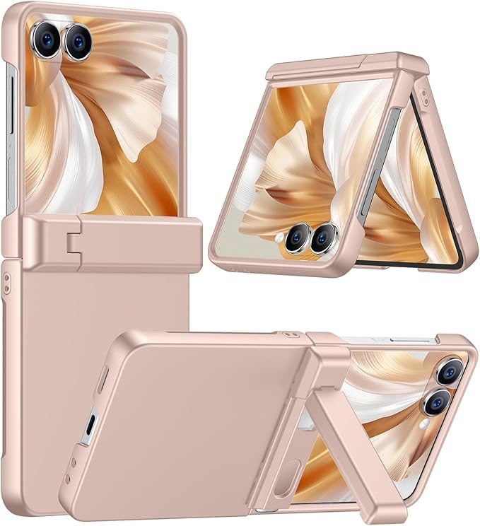 Temdan for Samsung Galaxy Z Flip 7 Case with [Built-in Front Screen Protector] [Kickstand][Hinge Protection][Hard PC] Ultra-Thin Shockproof Protective Phone Case for Galaxy Z Flip 7-Rosegold