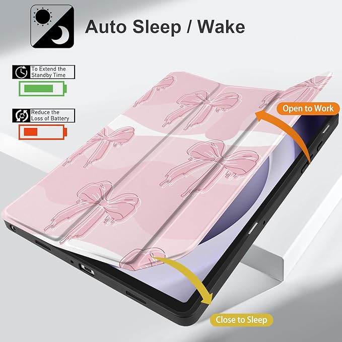 MEEgoodo Case for Samsung Galaxy Tab A9 Plus 11 inch Cover 2024 2023 with S Pen Holder, A9+ Smart Tablet Cases with Leather Trifold Stand+Soft TPU Back Shell+Smart Auto Wake/Sleep, Melted Bow