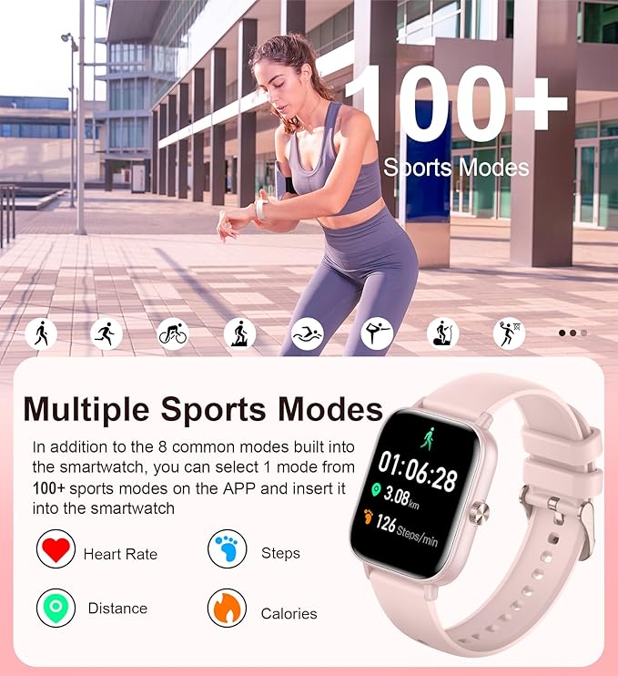 Smart Watch for Women Answer/Make Calls, 1.83'' Touchscreen Smartwatch with 100+ Sport/Heart Rate Sleep Monitor/Pedometer/AI Voice, Waterproof Fitness Activity Tracker, Compatible Android/iOS, Pink