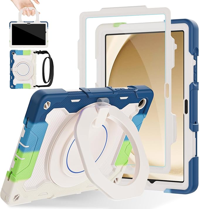 ROISKIN Case for Galaxy Tab A9 Plus 5G/ A9+ 11 Inch with HD Screen Protector & Shoulder Strap,Heavy Duty Military Case for Samsung Galaxy A9 Plus SM-X210/X216/X218 - Rotating Stand for Kids