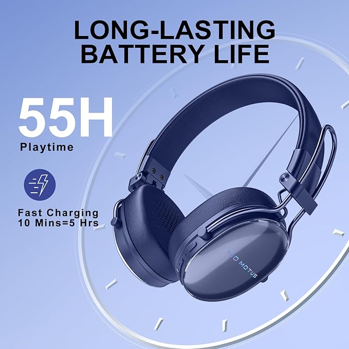 Wireless Bluetooth On-Ear Headphones:with Active Noise Cancellation - Hi Res Sound Up to 55H Battery Life, Lightweight, Comfortable, Foldable Design
