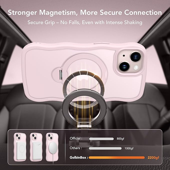 for iPhone 13 Case & iPhone 14 Case for Women,[Compatible with Magsafe][360° Spin Magnetic Stand][Cute Wave Edge][Military-Grade Protection]Translucent Matte Phone case for iPhone 13/14, Chalk Pink