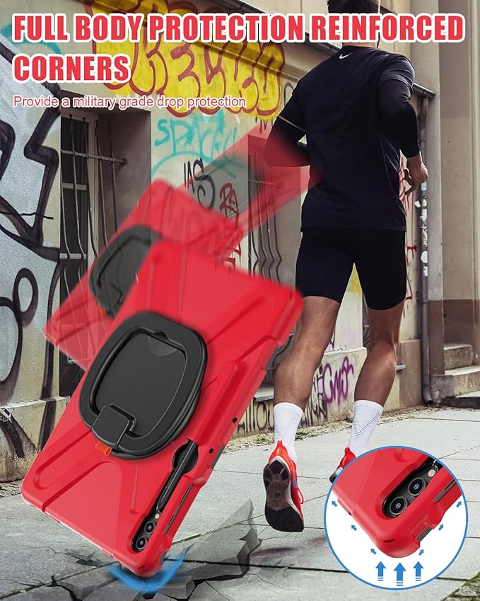 BRAECN Case for Samsung Galaxy Tab S10+/S9 FE+/S9+ 12.4” 2024 SM-X820/X610/X810, Shockproof Silicone Case with Screen Protector/S Pen Holder/Shoulder Strap/Kickstand for Galaxy Tab S8+/S7 FE/S7+,Red