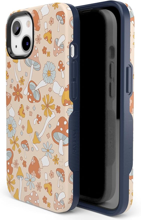 Casely iPhone 14 Case | Mushroom Magic | Retro Floral | Compatible with MagSafe | Bold Protective Design