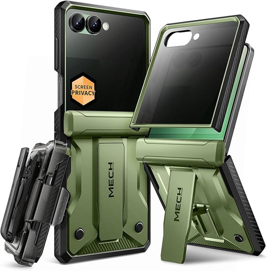 TONGATE for Z Flip 7 Case with Privacy Screen Protector, [Stand & Belt-Clip] [Hinge Protection] [Anti-Slip], Full-Body Military Grade Protective Phone Case for Samsung Galaxy Z Flip 7 5g 2025, Green