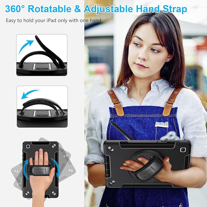 Case for Galaxy Tab A7 Lite 8.7 Inch: TPU Shockproof Cover for Samsung Galaxy Tablet A7 Lite 2021 with Stand - Screen Protector - Shoulder Strap - Handle - S-Pen Holder - Black