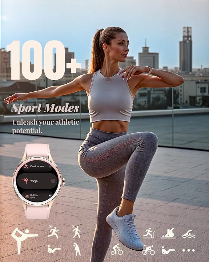 Smart Watch for Women, Smartwatch Compatible Android and iOS Phone, Answer/Make Calls, Fitness Tracker/Step Counter/Running Watch, Sleep/Heart Rate Monitor, 100 Sports, IP68 Waterproof, Pink