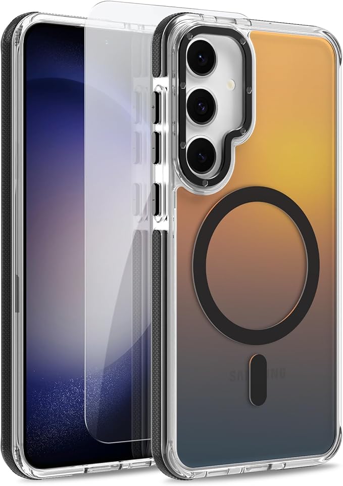 MOWIME Magnetic Case for Samsung Galaxy S23 Plus [Compatible with Magsafe] [Cute Fashion Fluorescent Design] [1 Screen Protector] Slim Translucent Matte Case for Galaxy S23 Plus 6.7", Black