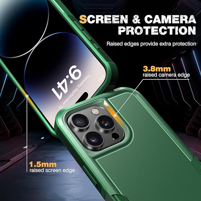 Diaclara Designed for iPhone 14 Pro Max Case, [with Privacy Screen Protector] [Anti Spy] [Military Grade Drop Protection] Heavy Duty Full-Body Shockproof Phone Case, Green