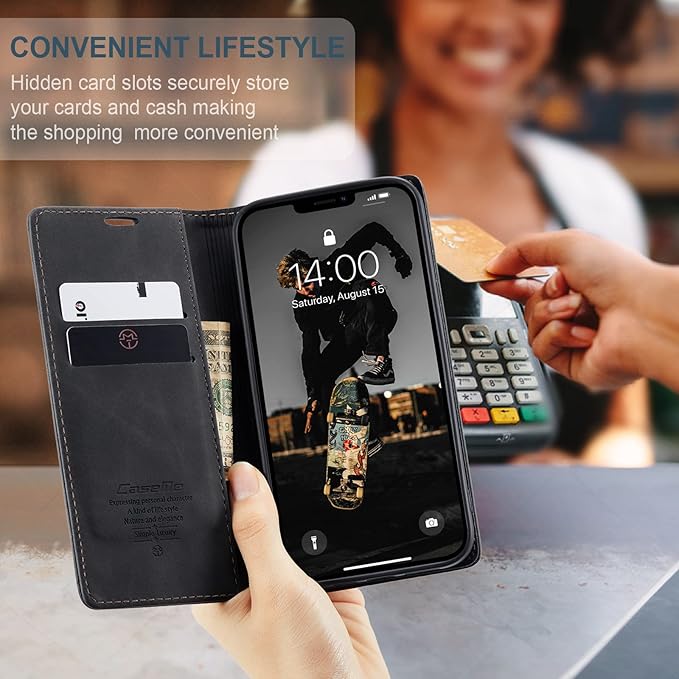 for iPhone 13 Pro Max Case, Flip Wallet Leather Case with Card Holder Magnetic Closure Shockproof Kickstand Protective Phone Cases Cover for iPhone 13 Pro Max, Black