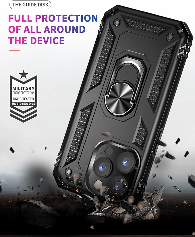 ADDIT Phone Case for iPhone 14 Pro Case,with Kickstand Ring,Adjustable Stand,Military Grade,Heavy Duty Protection,Shockproof,Anti-Fingerprint,Support Magnet Car Mount,Black
