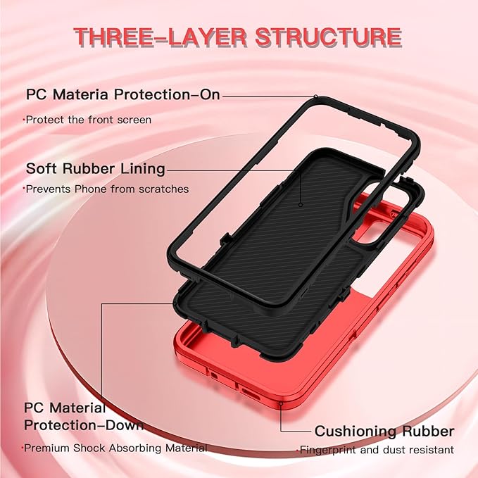 for Samsung Galaxy S25 Plus Case Heavy Duty Protective Shockproof Dropproof 3-Layer Full Body Protection [Without Screen Protector] Tough Rugged Case for Galaxy S25 Plus,Red/Black