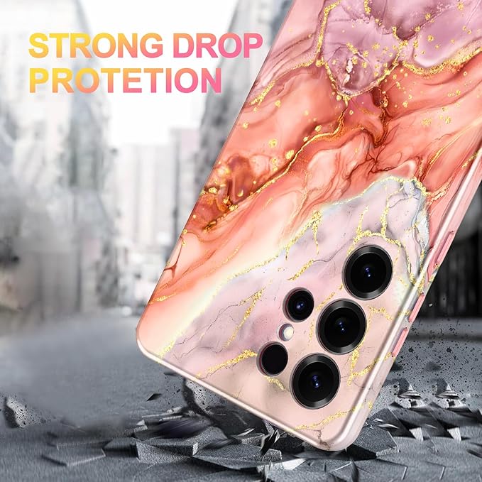 Casetego for Galaxy S25 Ultra Case,Compatible with MagSafe,[Military Grade Drop Test] Full Body Protection Slim Shockproof Rugged Marble Women Case for Samsung Galaxy S25 Ultra 6.9 inch,Gold