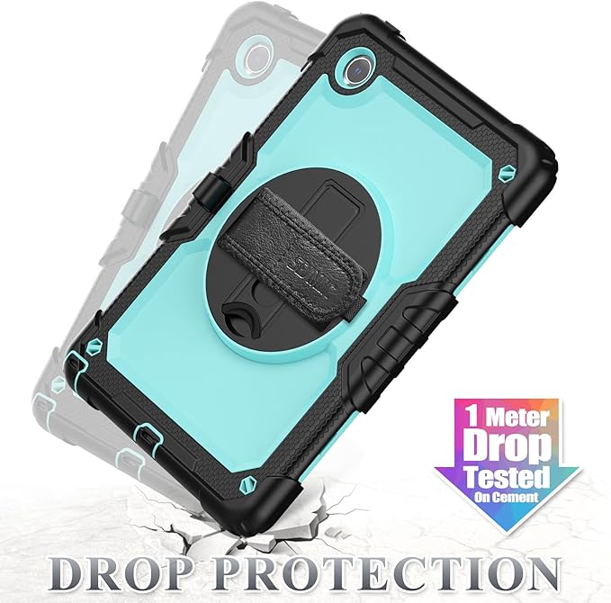 SEYMAC stock Tablet Case for Lenovo Tab M11 (TB-330FU/TB-330XU) 11 inch Drop-Proof Protection Cover with 360° Rotate Stand & Strap [Pen Holder] & Screen Protector/K11/Xiaoxin Pad 2024, Sky Blue+Black