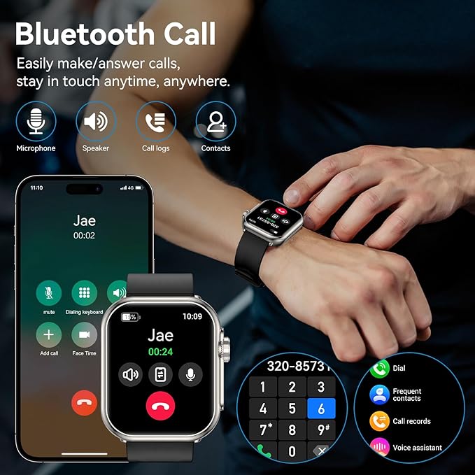 Smart Watch for Men Women, 1000 mAh 100 Day Battery Life, 1.85" Fitness Tracker Bluetooth Call/Make Calls, IP68 Waterproof, 120+ Sport Modes, 24/7 Heart Rate/Sleep Monitor Fitness Watch, iOS/Android