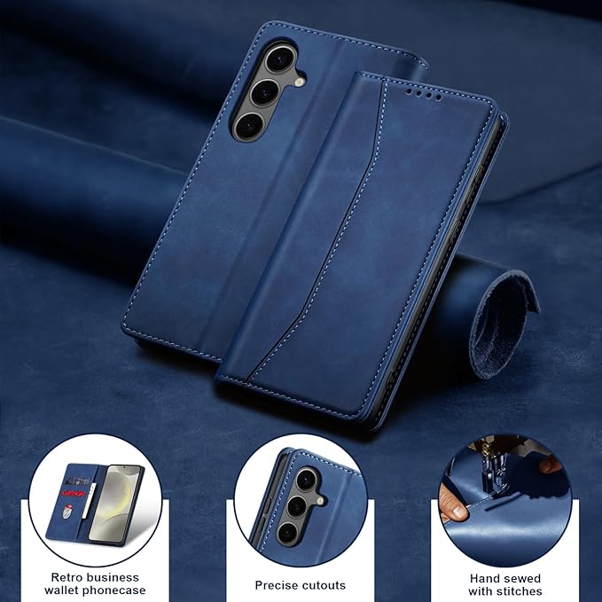 Jasonyu Flip Wallet Case for Samsung S24 Plus/S24+ 5G,Leather Magnetic Folio Cover with Card Holder,Kickstand - TPU Shockproof Durable Protective Phone Case,Blue