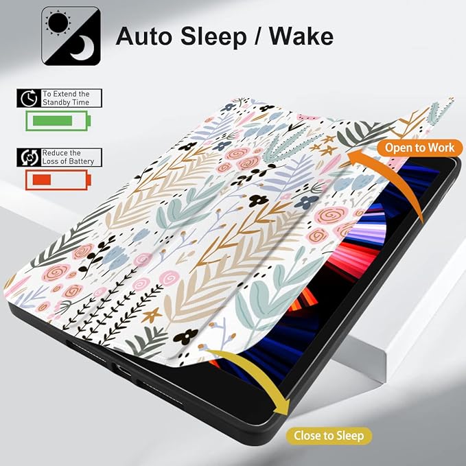 DONGKE Case Compatible with iPad 10.2 Inch 2021 2020 2019 iPad 9th/8th/7th Generation with Pencil Holder, Slim Stand Protective Case with Soft TPU Back, Auto Sleep/Wake Cover, Cute Florals