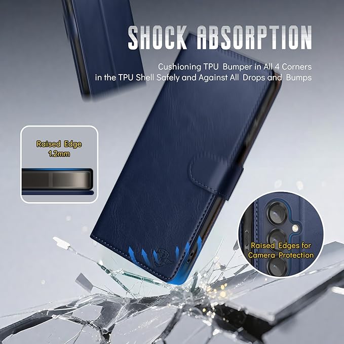 Wallet Case for Samsung Galaxy S25 5G Magnetic Flip Leather Folio Cover with RFID-Blocking Credit Card Holder, Women Men Protective Phone Case Compatible with Samsung S25, Blue