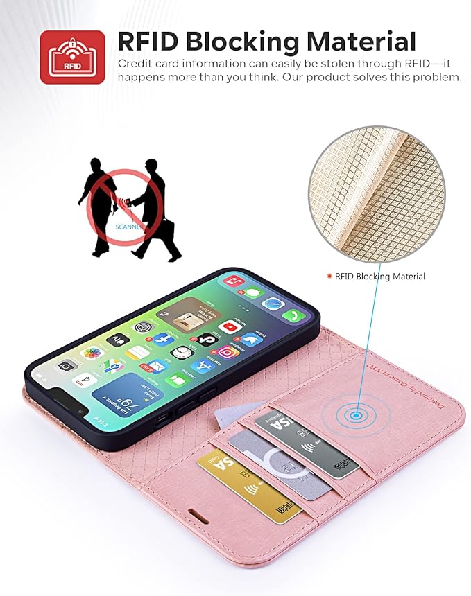 OCASE Compatible with iPhone 14 Wallet Case, PU Leather Flip Folio Case with Card Holders RFID Blocking Kickstand [Shockproof TPU Inner Shell] Phone Cover 6.1 Inch 2022 (Pink)