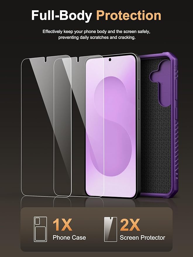 Vihibii for Samsung Galaxy S25 Plus Case with Card Holder (4 Cards), Built-in 2X Tempered Glass Screen Protector & Slide Camera Cover, Rugged & Shockproof Phone Case for Galaxy S25 Plus, Dark Purple