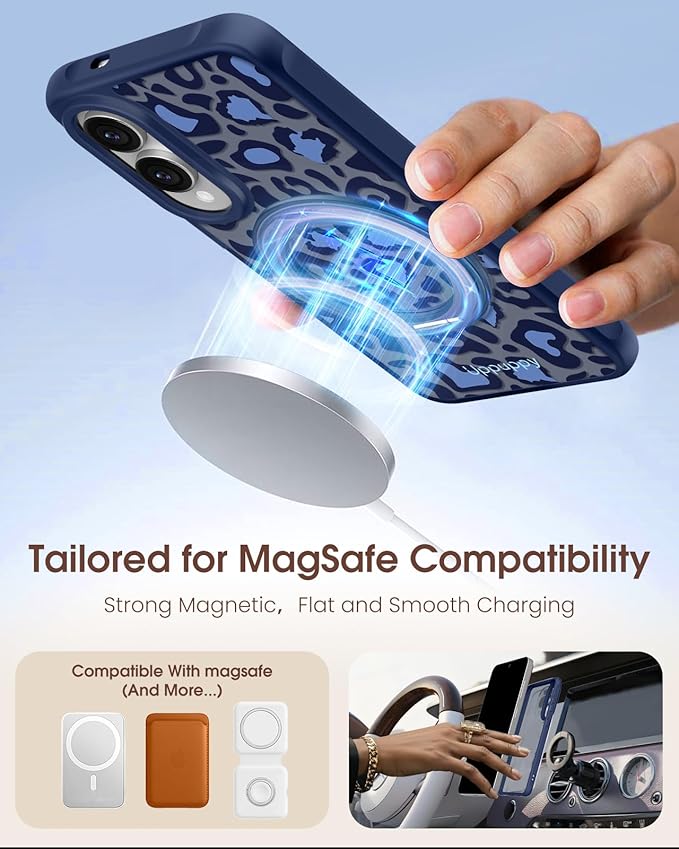 for Samsung Galaxy S25 Edge Case with 360° Rotatable Magnetic Ring - Compatible with MagSafe, Semi-Transparent Soft-Touch Material Shockproof, Cute Blue Cheetah Print Design for Women Girl