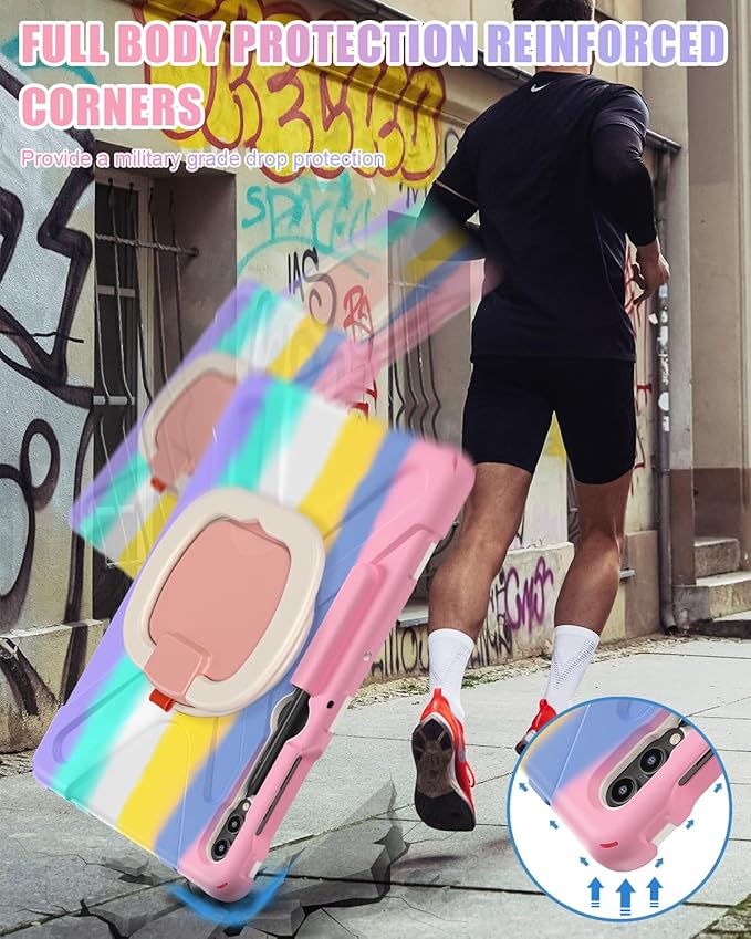 BRAECN Case for Samsung Galaxy Tab S10+/S9 FE+/S9+ 12.4 Inch 2024, Rugged Silicone Case w/S Pen Holder, Screen Protector, Handle Grip/Kickstand,Shoulder Strap for Galaxy Tab S10 Plus, Colorful Pink