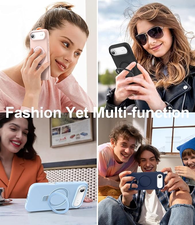 ZHK Liquid Silicone Designed for iPhone Air Case with Magnet Stand, [Precise Camera Lens Protection][Mil-Grade Drop Shockproof][Soft Anti-Scratch Microfiber Lining] Slim Fit Cover, Black