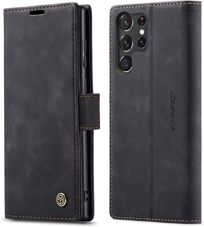 for Samsung Galaxy S23 Ultra 5G Case, Flip Wallet Leather Case with Card Holder Magnetic Closure Shockproof Kickstand Protective Phone Cases Cover for Galaxy S23 Ultra 5G 6.8 Inch,Black