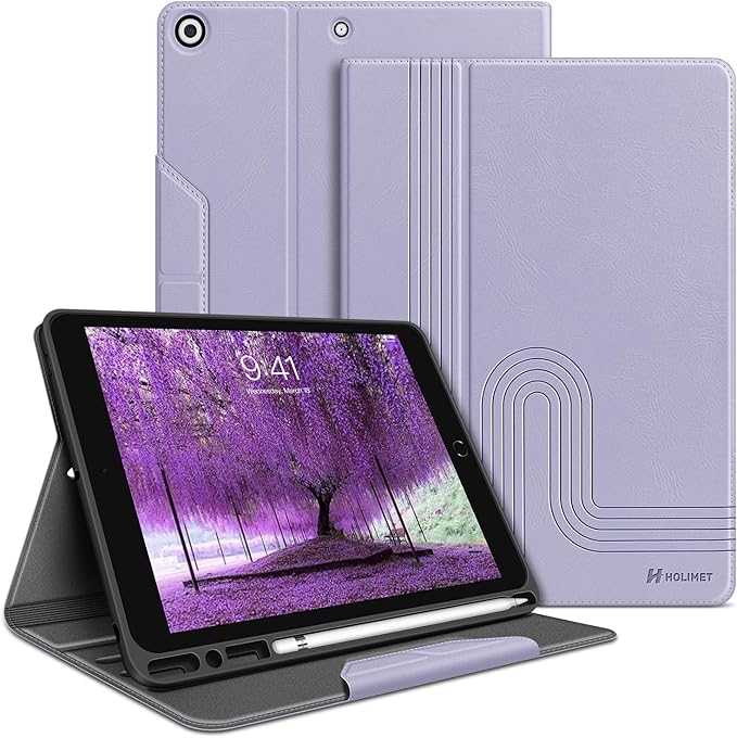 H HOLIMET Case for iPad 9th Generation 10.2 Inch 2021 iPad 8th 7th Generation 2020/2019 with Pencil Holder Vegan Leather Auto Sleep/Wake Smart Shockproof Protective Cover (Purple)