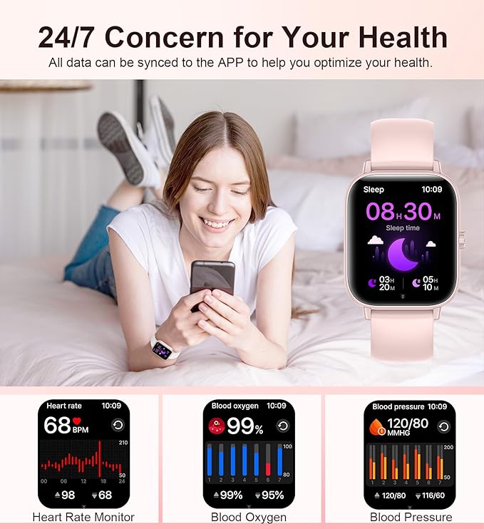 Smart Watch for Women Answer/Make Calls, 1.83'' Touchscreen Smartwatch with 100+ Sport/Heart Rate Sleep Monitor/Pedometer/AI Voice, Waterproof Fitness Activity Tracker, Compatible Android/iOS, Pink