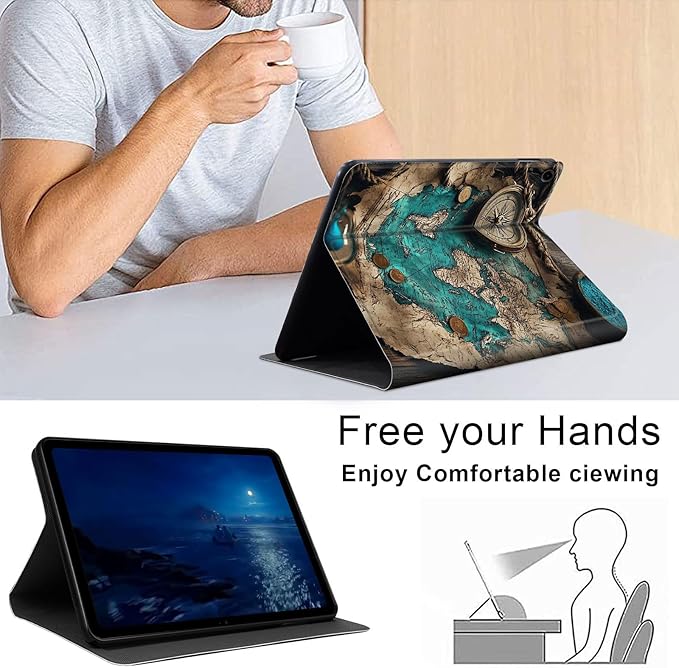 Case for Samsung Galaxy Tab A9+/A9 Plus 11” 2023 Model (SM-X210/X216/X218), Slim PU Leather Stand Cover with Auto Wake/Sleep, Multi-Angle Viewing & Shockproof, Ancient Map