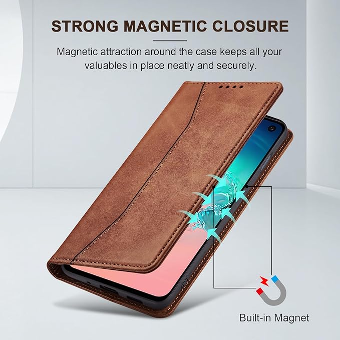 Jasonyu Flip Wallet Case for Samsung Galaxy S10e,Leather Magnetic Folio Cover with Card Holder,Kickstand - TPU Shockproof Durable Protective Phone Case,Brown