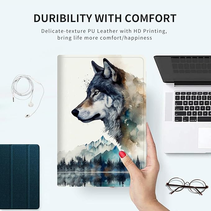 Case for Microsoft Surface Pro 7/7 Plus/Pro 6/5/4/LTE 12.3 Inch PU Leather Slim Lightweight Multiple Angles Stand Smart Cover with Auto Wake/Sleep,Art Wolf
