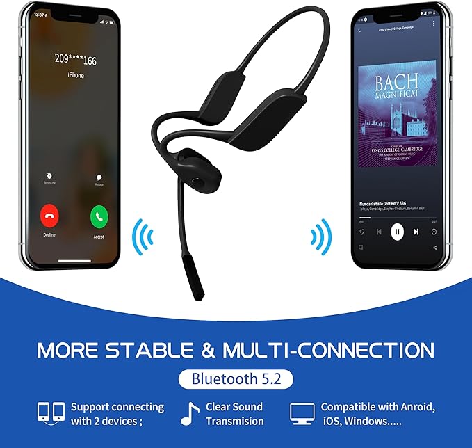 Bone Conduction Headphones Bluetooth with Mic, Noise Cancelling Open-Ear Sweatproof Bone Conducting Headsets Microphone Wireless for Work, Sports,Call, Meeting Headphones
