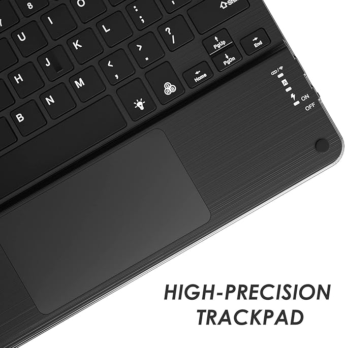 TouchPad Keyboard case for 9",9.7",10.1",10.2",10.5",10.9",11" Tablets,2-in-1 Bluetooth Wireless Keyboard with Touchpad,7 Colors Backlit & Leather Folio Cover(Black)