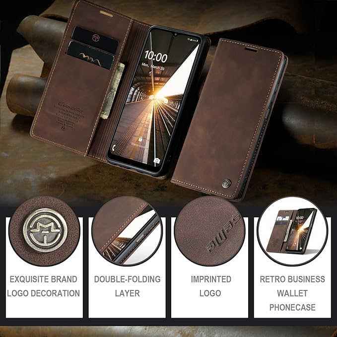 for Samsung Galaxy A32 5G Case, Flip Wallet Leather Case with Card Holder Magnetic Closure Shockproof Kickstand Protective Phone Cases Cover for Samsung A32 5G,Coffee