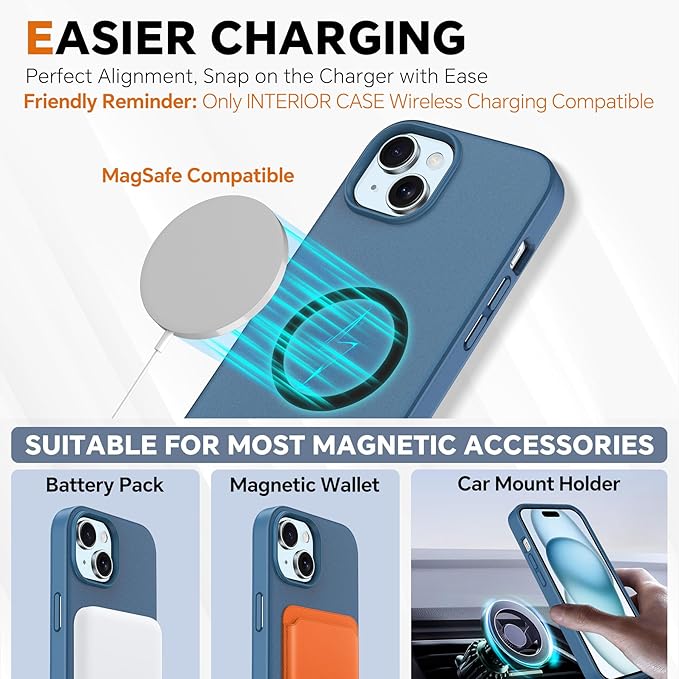 TUCCH Case Wallet for iPhone 15, Removable 2-in-1 Kickstand RFID Blocking 4 Card Slot Wireless Charging Protective Case, PU Leather Magnetic Detachable Folio Compatible with iPhone 15 6.1", Lake Blue
