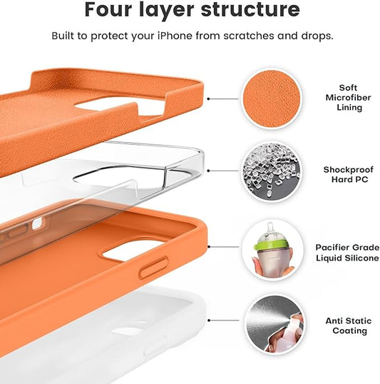 Vooii Compatible with iPhone 12 Case/iPhone 12 Pro Case, Liquid Silicone Upgrade [Soft Anti-Scratch Microfiber Lining] [Shockproof Drop Protection] Phone Case 6.1 inch - Bright Orange