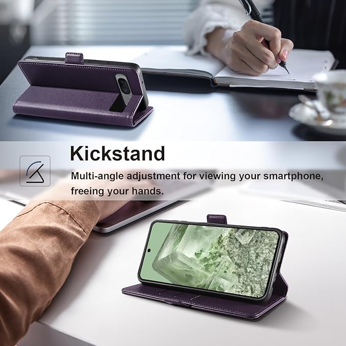 Wallet Flip Case for Google Pixel 8 - [RFID Blocking] Luxury PU Leather Card Holder Magnetic Phone Cover with Kickstand,Shockproof Protective Case,Purple