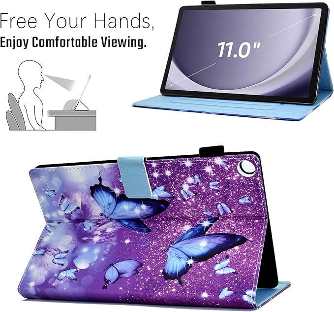Case for Galaxy Tab A9+/A9 Plus 11 Inch 2023 (SM-X210/X216/X218), Funut PU Leather Folio Cover Multi-Angle Stand with Auto Wake/Sleep Case for Samsung Galaxy Tab A9 Plus/A9+ Tablet, Purple Butterfly