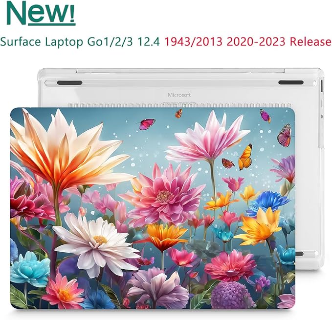 Tuiklol Case for 12.4 Inch Microsoft Surface Laptop Go 3/2 / 1 2023-2020 Releases, Plastic Hard Shell Case with Screen Protector and Keyborad Cover +Dust Plugs Model 2013/1943,Multicolored Floral