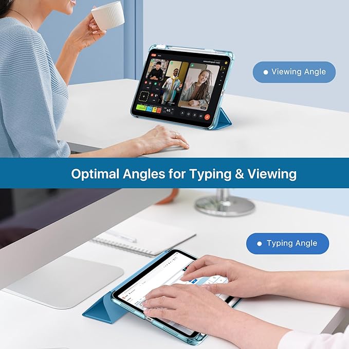 MoKo for iPad (A16) 11th Generation Case 11 Inch 2025, iPad 10th Generation Case 10.9 Inch 2022 with Pencil Holder, Slim Light Trifold Protective Cover with Hard PC Translucent Back Shell,Peacock Blue