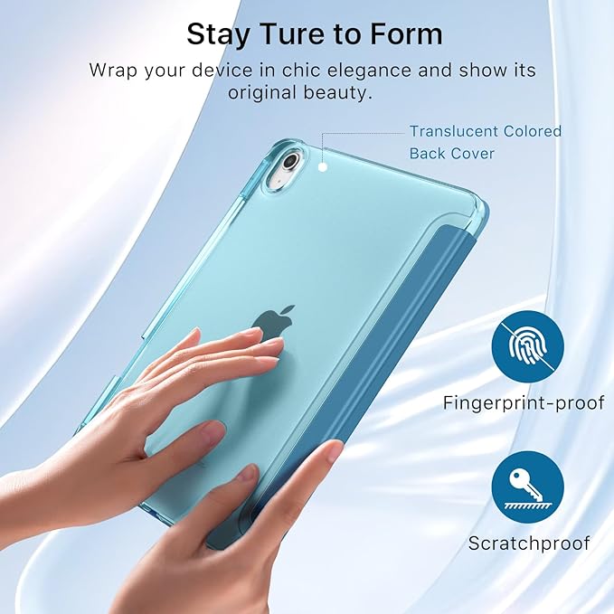 MoKo for iPad (A16) 11th Generation Case 11 Inch 2025, iPad 10th Generation Case 10.9 Inch 2022 with Pencil Holder, Slim Light Trifold Protective Cover with Hard PC Translucent Back Shell,Peacock Blue