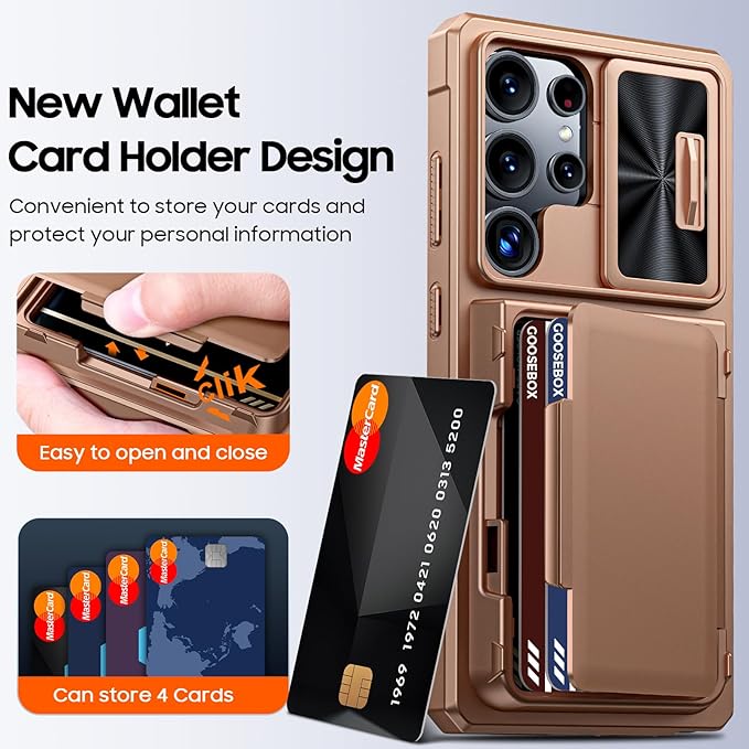 for Samsung Galaxy S25 Ultra Case Wallet with RFID [Cards Holder][Camera Cover][Edge Raised] Full Body Shockproof Silicone Protective Phone Case for Galaxy S25 Ultra 6.9" 2025 (Desert Gold)