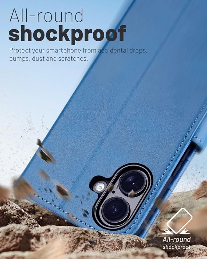 OCASE Compatible with iPhone 16 Wallet Case, PU Leather Flip Folio Case with Card Holders RFID Blocking Kickstand [Shockproof TPU Inner Shell] Phone Cover 6.1 Inch 2024, Light Blue