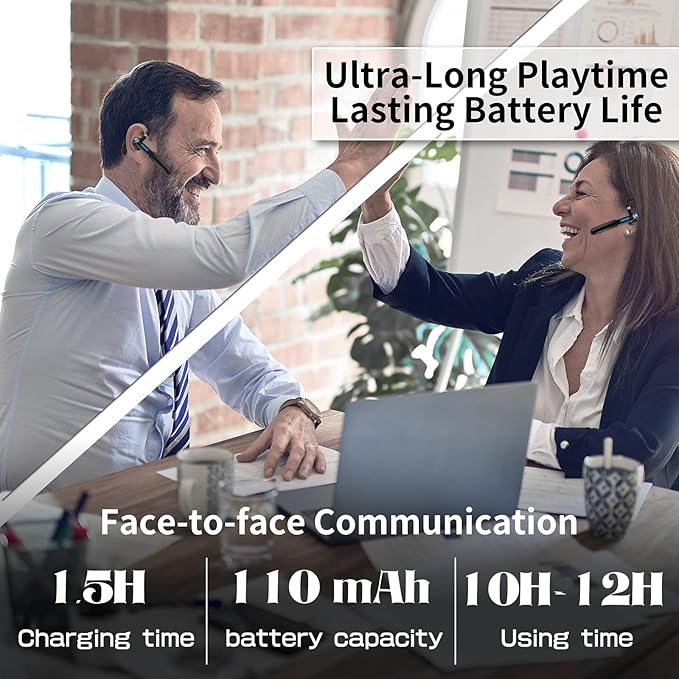 Single-Ear Bluetooth Earpiece with Noise Cancelling – Wireless Hands-Free Headset for iPhone & Cell Phones, Built-in Mic, 10Hrs Battery Life