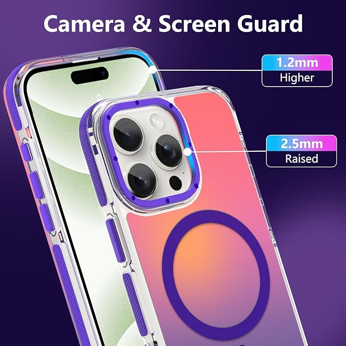 MOWIME Magnetic Case for iPhone 16 Pro [Compatible with Magsafe] [Cute Fashion Fluorescent Design] [1 Screen Protector] Slim Translucent Matte Case for iPhone 16 Pro 6.3" 2024, Purple